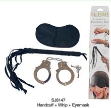 HHT - Fetish Handcuffs, Whip and Eye Mask Set photo