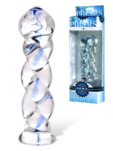 Prisms Erotic Glass - Soma Twisted Dildo - Clear/Blue photo