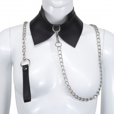 MT - 时尚皮革领子型颈圏及牵链 - 黑色 照片