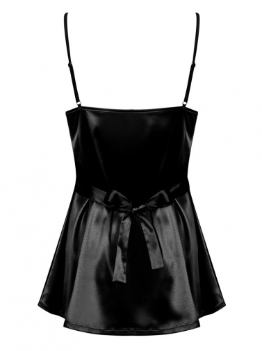 Obsessive - Satinia 連衣裙和丁字褲 - 黑色 - S/M 照片