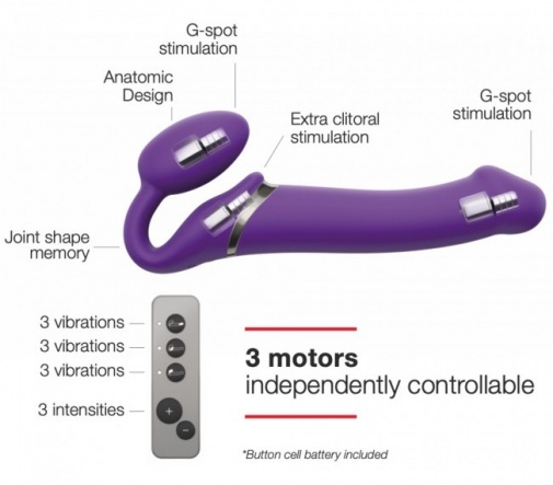 Strap-On-Me - 遥控震动免束带穿戴式仿真阳具 中码 - 紫色 照片