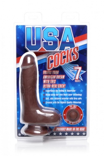 USA Cocks - 7″ 雙層像真質感假陽具 - 啡色 照片