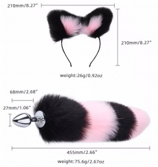 MT - 尾巴后庭塞 连猫耳朵 - 粉红色/白色 照片
