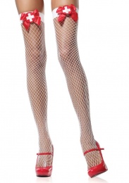 Leg Avenue - Industrial Net Thigh Highs - White/Red photo