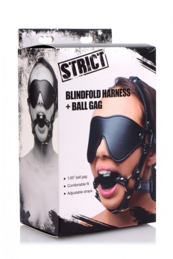 Strict - 皮革制眼罩连口球 - 黑色 照片