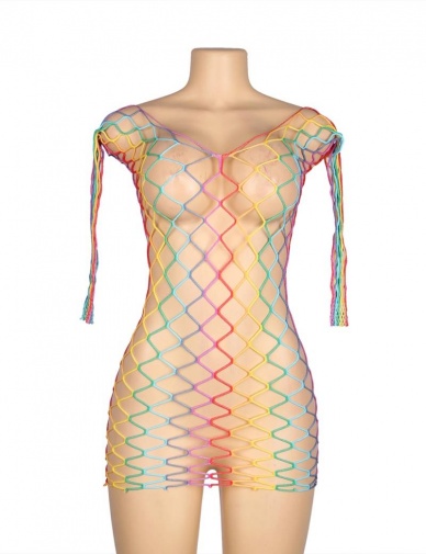 Ohyeah - Long Sleeve Fishnet Dress - Rainbow - M photo