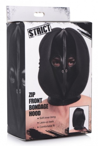 Strict - 前置拉鍊捆綁面罩 - 黑色 照片