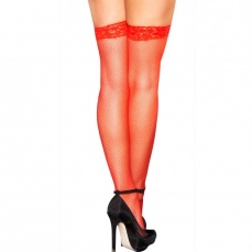 Hustler - Fishnet Thigh Hi W6 cm Lace Silicone Stay Up - Red photo