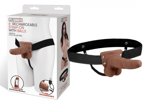 Lux Fetish - 6'' Rechargeable Strap-ons With Balls - Brown photo