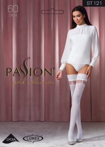 Passion - ST121 Stockings - White - 3/4 photo