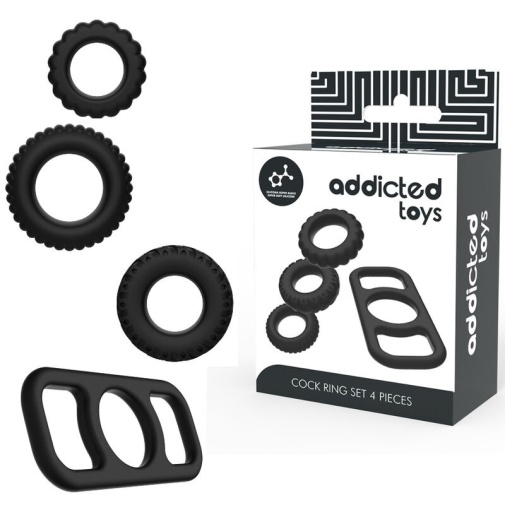 Addicted Toys - 陰莖環 4 件套裝 - 黑色 照片
