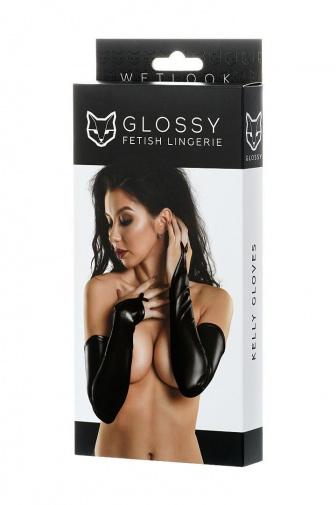 Glossy - Kelly Wetlook Gloves - Black - M photo