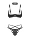 Obsessive - Donarella - 開襠內褲 半罩式胸罩 項圈 三件裝 - 黑色 - 加大/加加大碼  照片-4