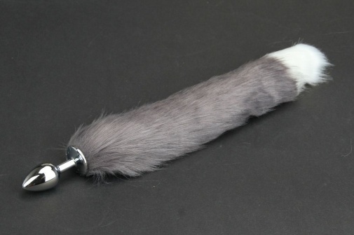 S&M - Small Silver Butt Plug - Grey/White Furry Tail photo