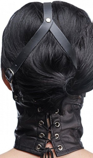 Master Series - Leather Neck Corset Harness w Stuffer Gag photo