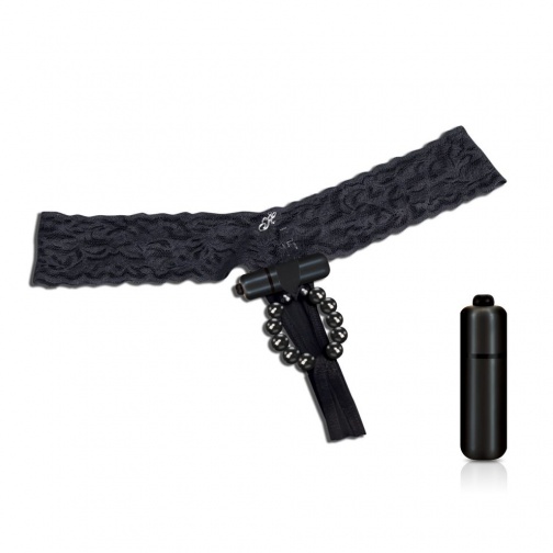 Hustler - Vibrating Lace Thong With Stimulating Beads - Black - ML photo