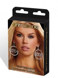 Ann Devine - Bitch Rhinestone Doorknocker Earrings 2in photo