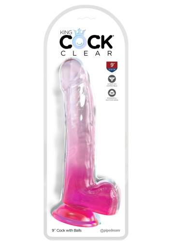 King Cock - 9" 透明假阳具连睾丸 - 粉红色 照片