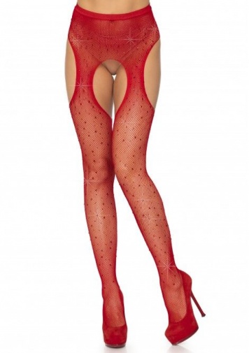 Leg Avenue - Crystalized Fishnet Suspender Pantyhose - Red photo