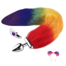MT - Screwed Tail Plug with Cat Ears - Rainbow photo