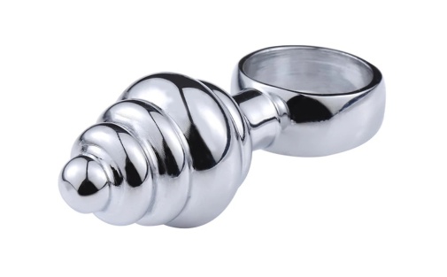 MT - Tiny Spiral Butt Plug w Ring - Silver photo