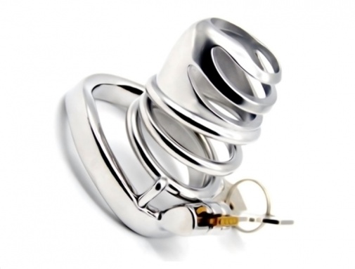 FAAK - Chastity Cage 14 w Curved Ring 45mm - Silver photo