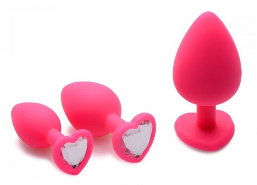 Frisky - 心型矽胶肛门塞 3件装 - 粉红色 照片
