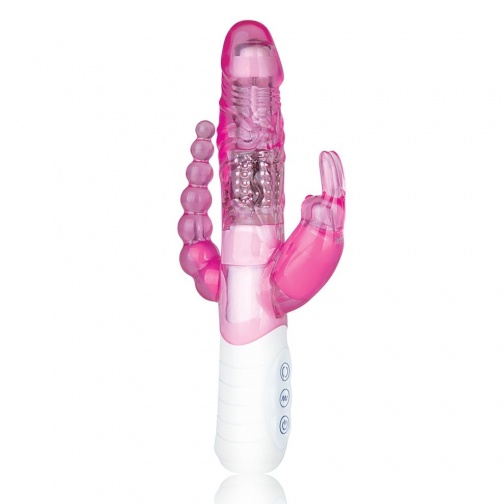 Hustler - 纖細版兔子型雙穿式振動器附後庭震動珠子 - 粉紅色 照片
