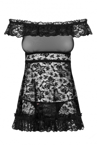 Obsessive - Flores 連衣裙和丁字褲 - 黑色 - S/M 照片