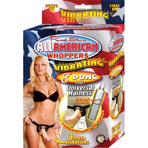 Nasstoys - All American Whoppers Vibrating 8″ Dong W/Universal Harness - Flesh photo