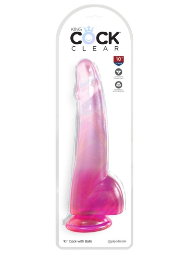 King Cock - 10" Clear Cock w Balls - Pink photo