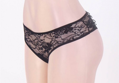 Ohyeah - Open Crotch Floral Panties - Black - XL photo