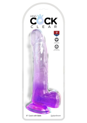 King Cock - 9" Clear Cock w Balls - Purple photo