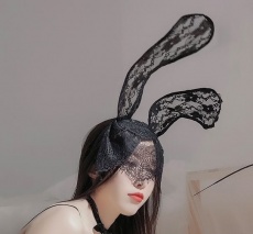 SB - 蕾丝兔耳朵 - 黑色 照片