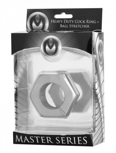 Master Series - Hex Heavy Duty Cock Ring & Ball Stretcher - Silver photo