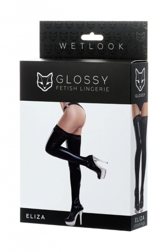 Glossy - Eliza Wetlook Stockings - Black - S photo