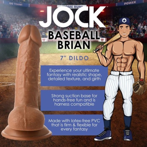 Jock - 棒球員Brian 的 7" 仿真陽具配睪丸 - 焦糖色 照片