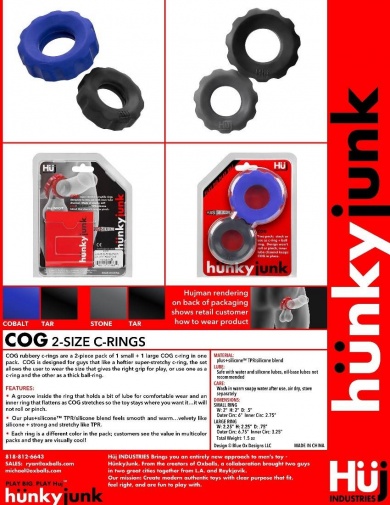 Hunkyjunk - Cog 2-Size Cock Rings - Black/Grey photo