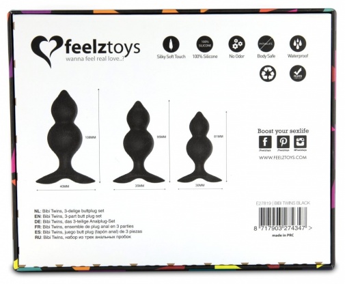 FeelzToys - Bibi Twin Butt Plug Set - Black photo