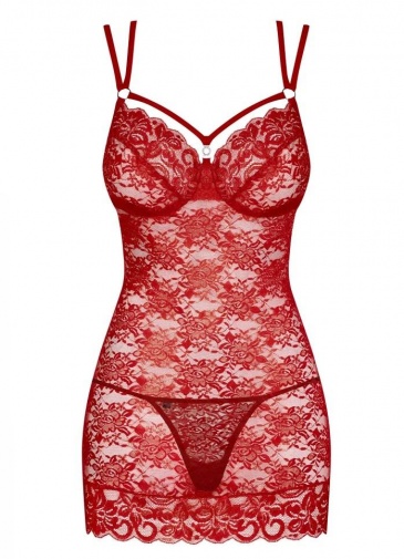 Obsessive - 860-CHE Chemise & Thong - Red - S/M photo