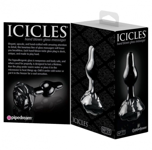 Icicles - 玻璃玫瑰款後庭按摩器77號 - 黑色 照片