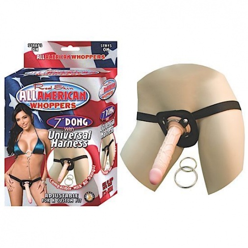 Nasstoys - All American Whoppers 7″ Dong w/ Universal Harness - Flesh photo