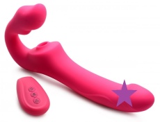 Strap U - Mighty Licker 免束带穿戴式遥控震动双头假阳具 - 粉红色 照片