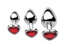 Frisky - Chrome Hearts 3 Piece Anal Plugs with Gem Accents - Red photo