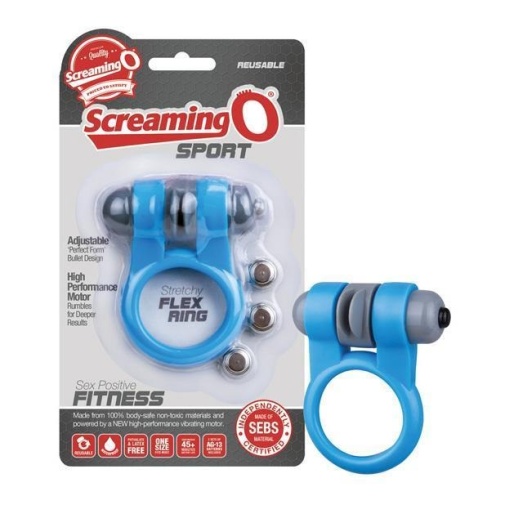 The Screaming O - Sport Stretchy Flex Cock Ring Vibe - Blue photo