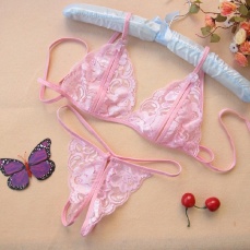 SB - Lace Crotchless Set - Pink photo