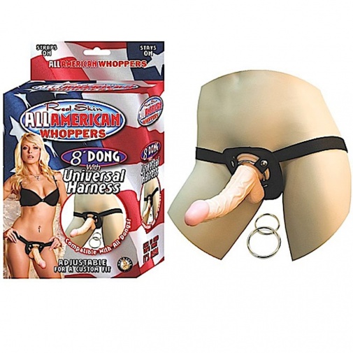 Nasstoys - All American Whoppers Vibrating 8″ Dong W/Universal Harness - Flesh photo