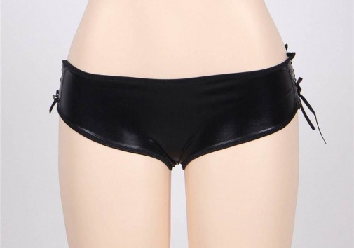 Ohyeah - Open Crotch Strappy Panties - Black - 3XL photo