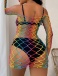 Ohyeah - Long Sleeve Fishnet Dress - Rainbow - M photo-2