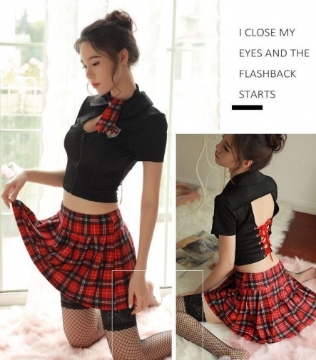 SB - School Girl Costume - Black/Red photo